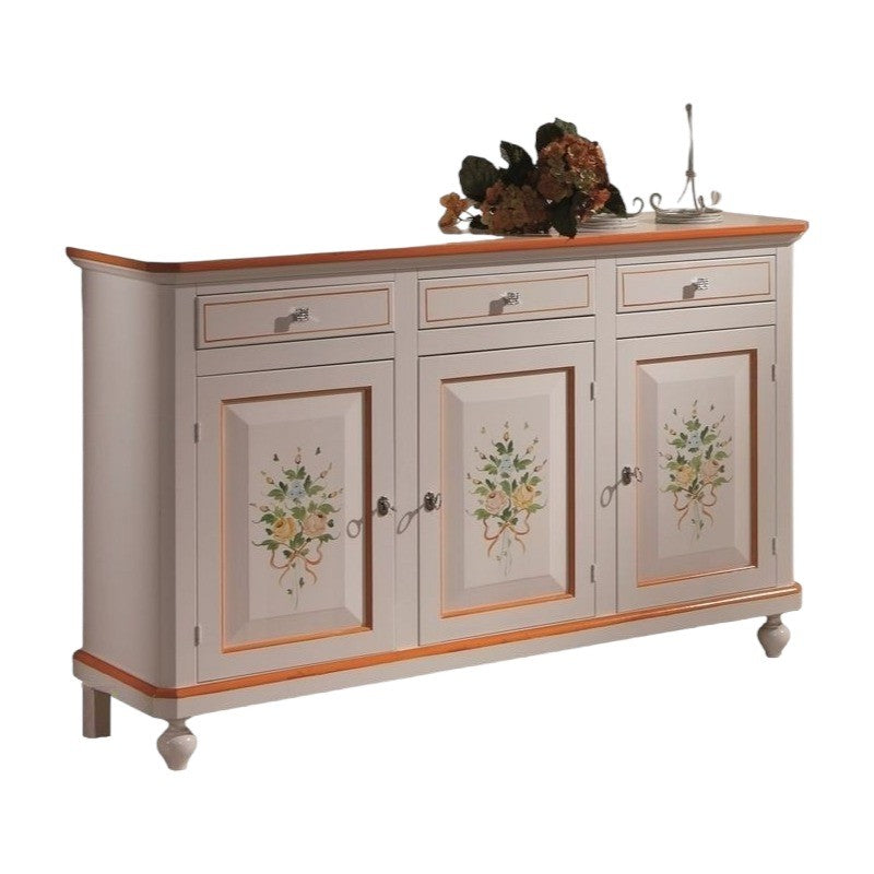 Madia credenza napoletana 3 porte bianco decori  l.150 p.43 h.98