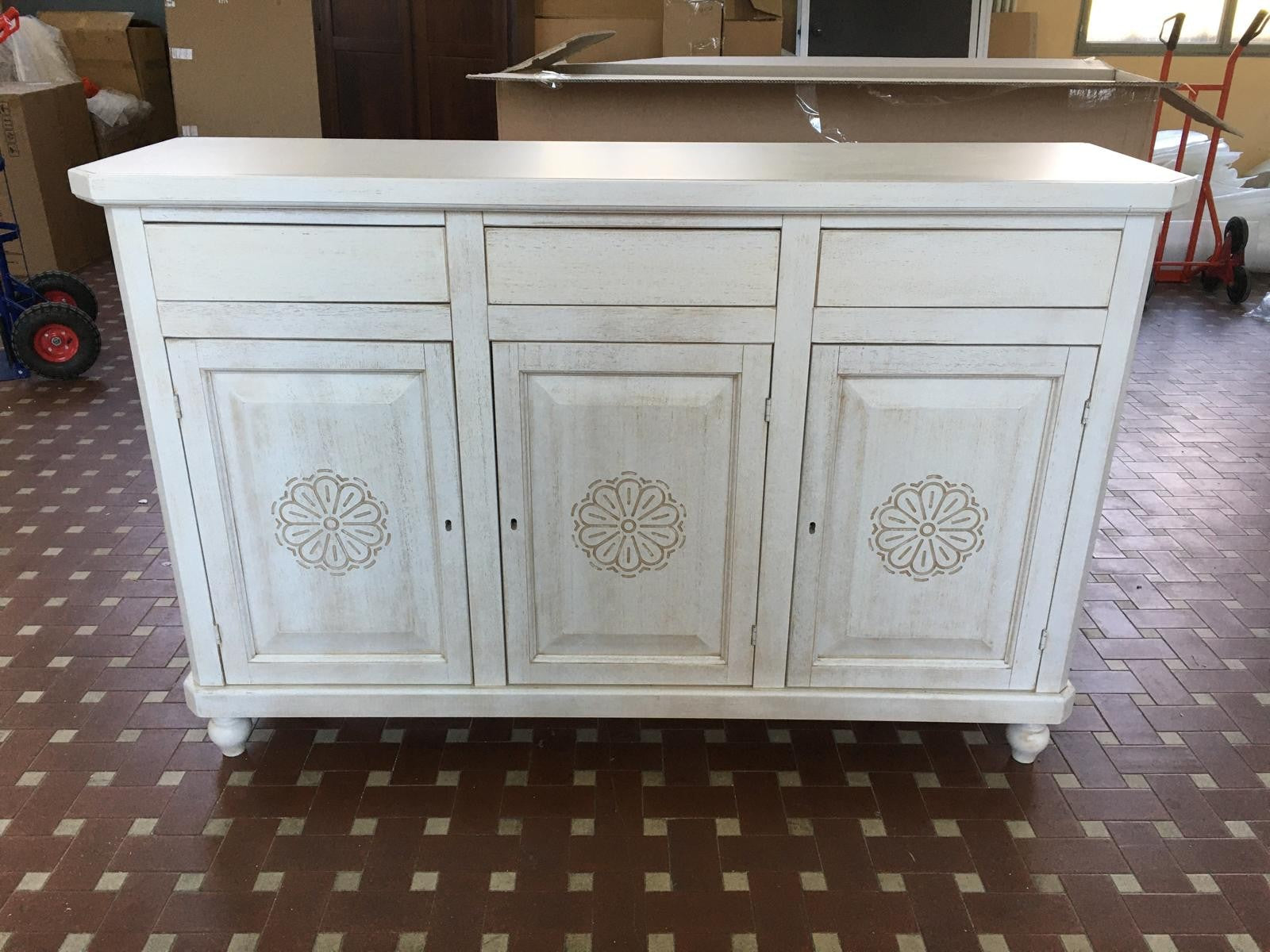 Madia credenza napoletana bianco invecchiato l.150 p.43 h.98 - Mobili 2G