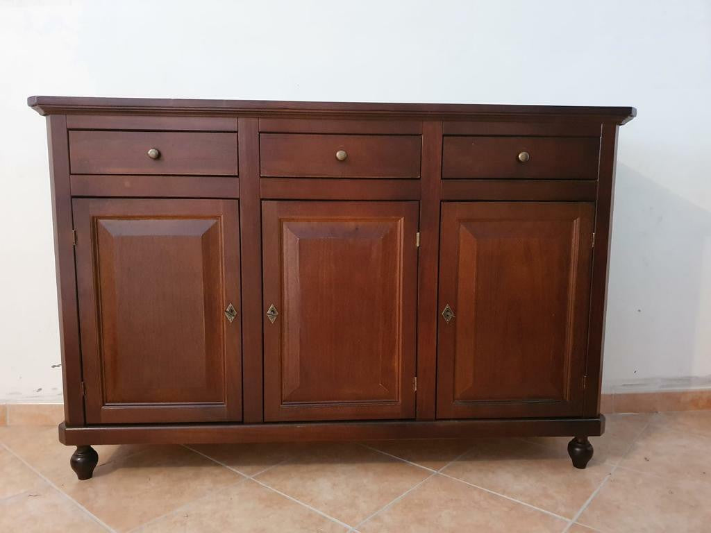 Madia credenza napoletana in legno 3 ante tinta noce 150x43x98