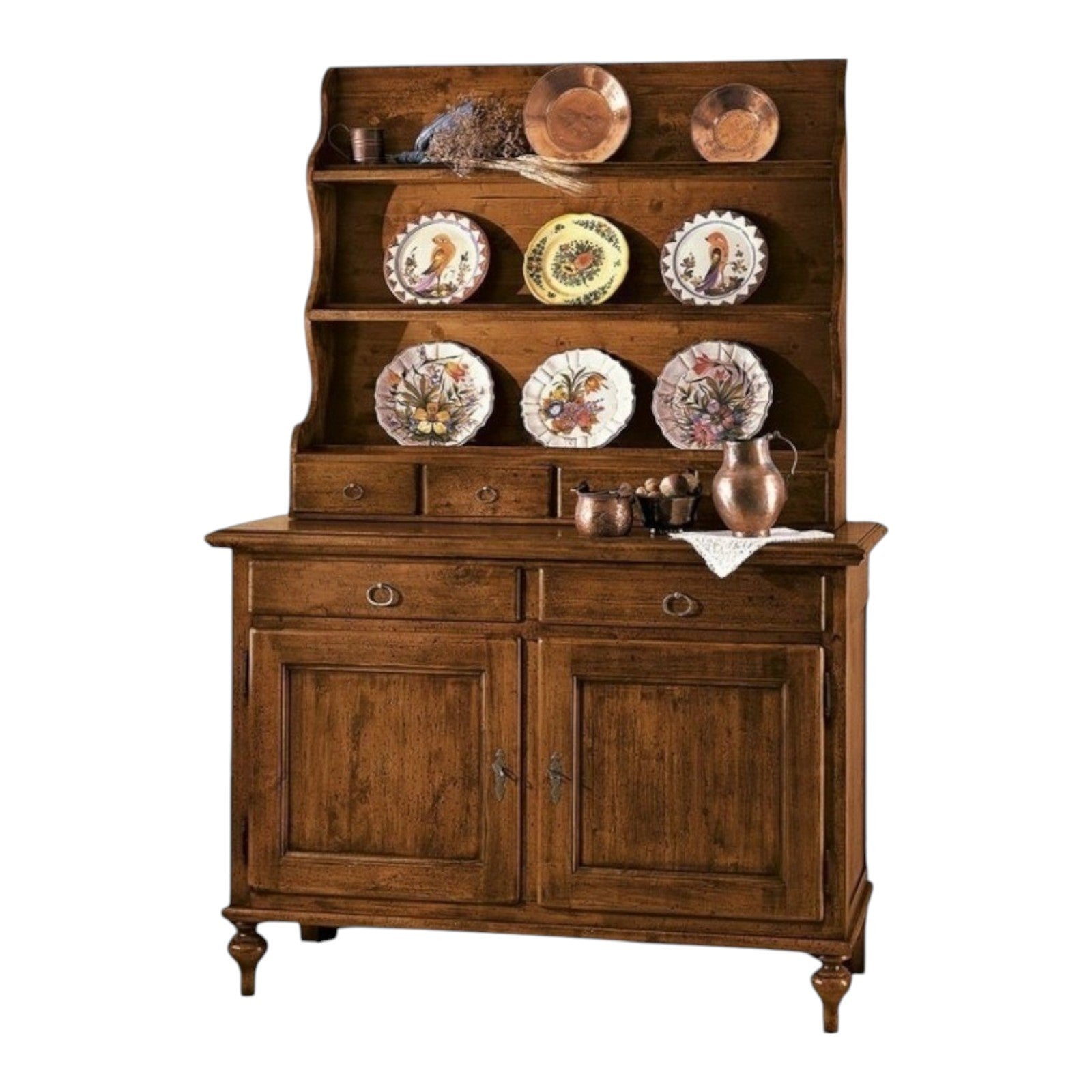 Madia credenza piattaia in legno tinta noce l.137 p.50 h.200 (516+517) - Mobili 2G