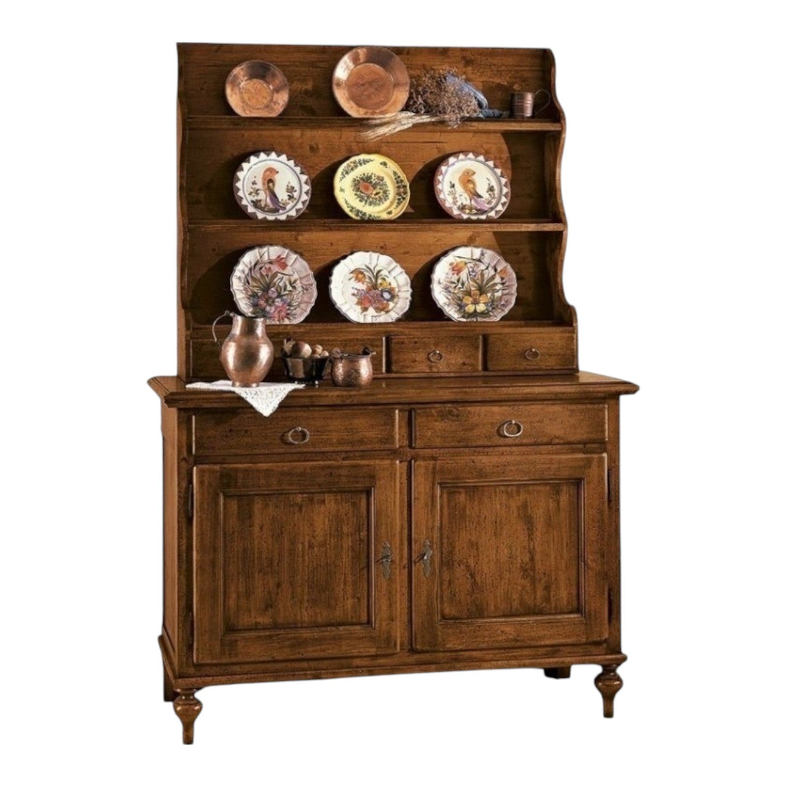 Madia credenza piattaia in legno tinta noce l.137 p.50 h.200 (516+517) - Mobili 2G