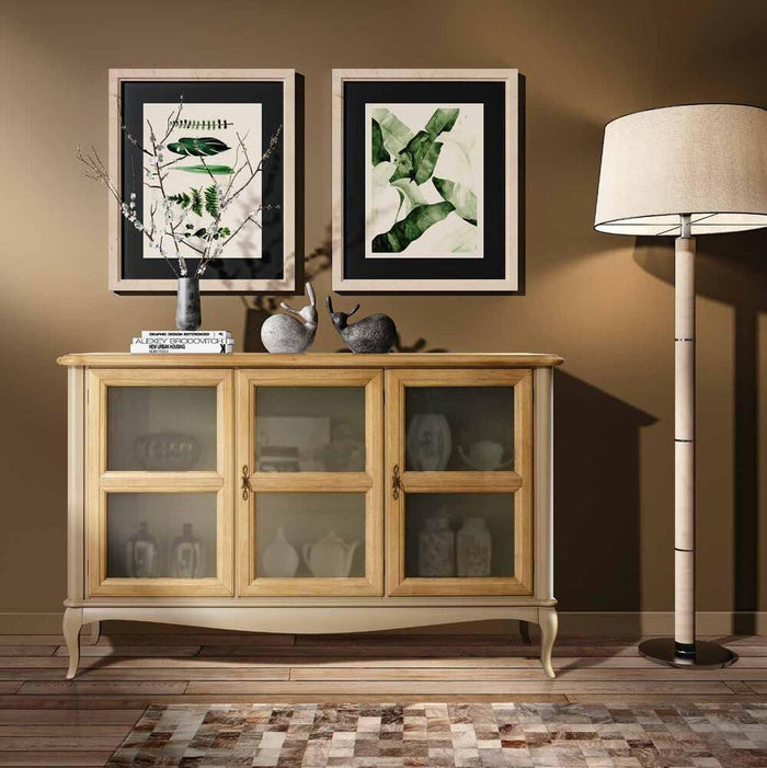 Madia credenza provenzale in legno 3 porte l.141 p.47 h.90 - Mobili 2G