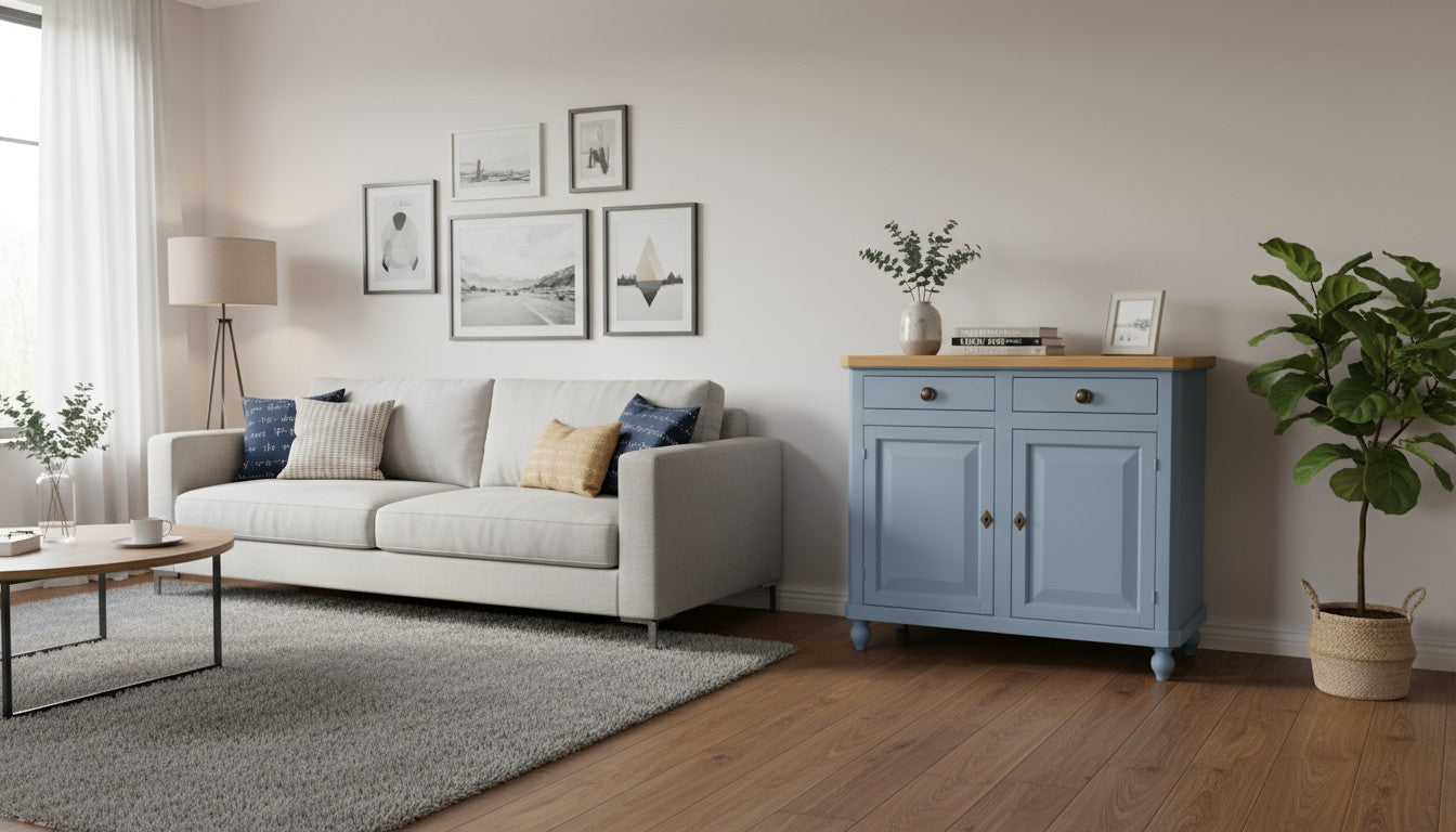 Madia credenza shabby 2 porte legno azzurro noce 104x43x98 - Mobili 2G