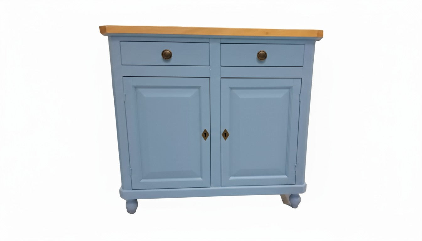 Madia credenza shabby 2 porte legno azzurro noce 104x43x98 - Mobili 2G