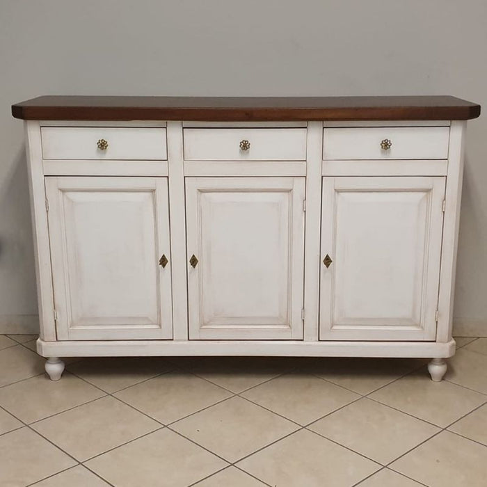 Madia credenza shabby chic bicolore in legno 3 porte 150x43x98 - Mobili 2G