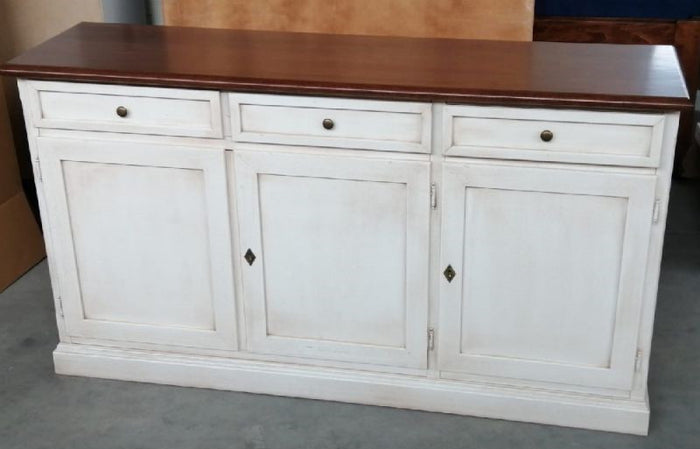 Madia credenza shabby chic bicolore in legno 3 porte l.156 p.42 h.85 - Mobili 2G