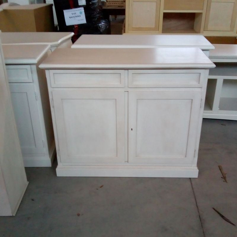 Madia credenza shabby chic in legno 2 porte bianco invecchiato 105x42x85