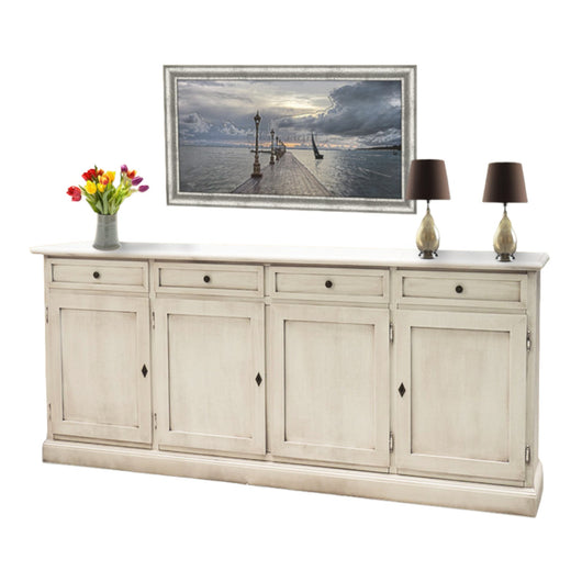 Madia credenza shabby chic in legno 4 porte bianco invecchiato 205x42x85 - Mobili 2G