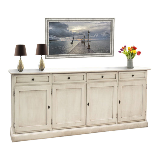 Madia credenza shabby chic in legno 4 porte bianco invecchiato 205x42x85 - Mobili 2G