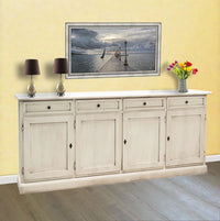 Madia credenza shabby chic in legno 4 porte bianco invecchiato 205x42x85 - Mobili 2G