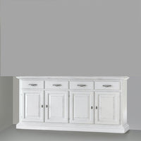 Madia credenza shabby chic in legno massello 4 porte bianco consumato l.222 p.51 h.105