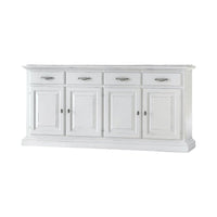 Madia credenza shabby chic in legno massello 4 porte bianco consumato l.222 p.51 h.105