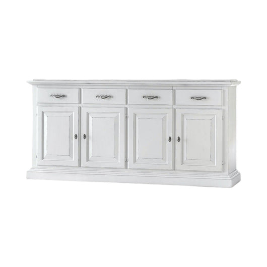 Madia credenza shabby chic in legno massello 4 porte bianco consumato l.222 p.51 h.105