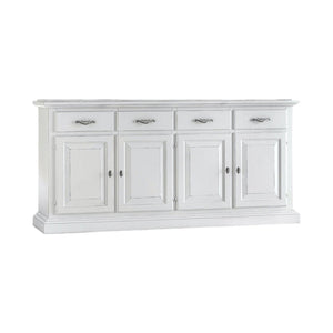 Madia credenza shabby chic in legno massello 4 porte bianco consumato l.222 p.51 h.105