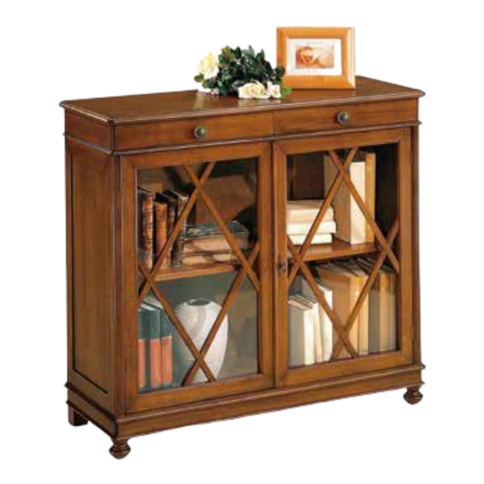 Madia libreria inglesina in legno tinta noce 110x40x100 (765) - Mobili 2G