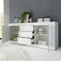 Madia moderna 2 ante 3 cassetti bianco lucido 210x43x86 - Mobili 2G