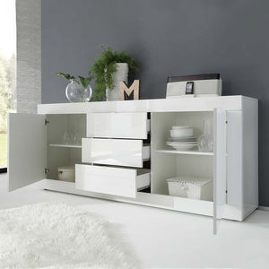 Madia moderna 2 ante 3 cassetti bianco lucido 210x43x86 - Mobili 2G