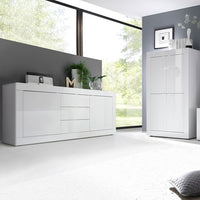 Madia moderna 2 ante 3 cassetti bianco lucido 210x43x86 - Mobili 2G