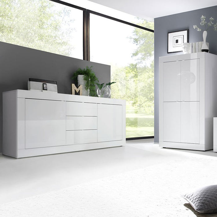 Madia moderna 2 ante 3 cassetti bianco lucido 210x43x86 - Mobili 2G