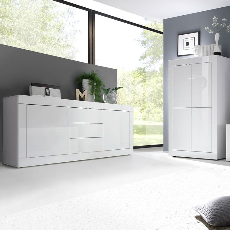 Madia moderna 2 ante 3 cassetti bianco lucido 210x43x86 - Mobili 2G