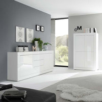 Madia moderna 2 ante 3 cassetti bianco lucido 210x43x86 - Mobili 2G