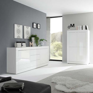 Madia moderna 2 ante 3 cassetti bianco lucido 210x43x86 - Mobili 2G