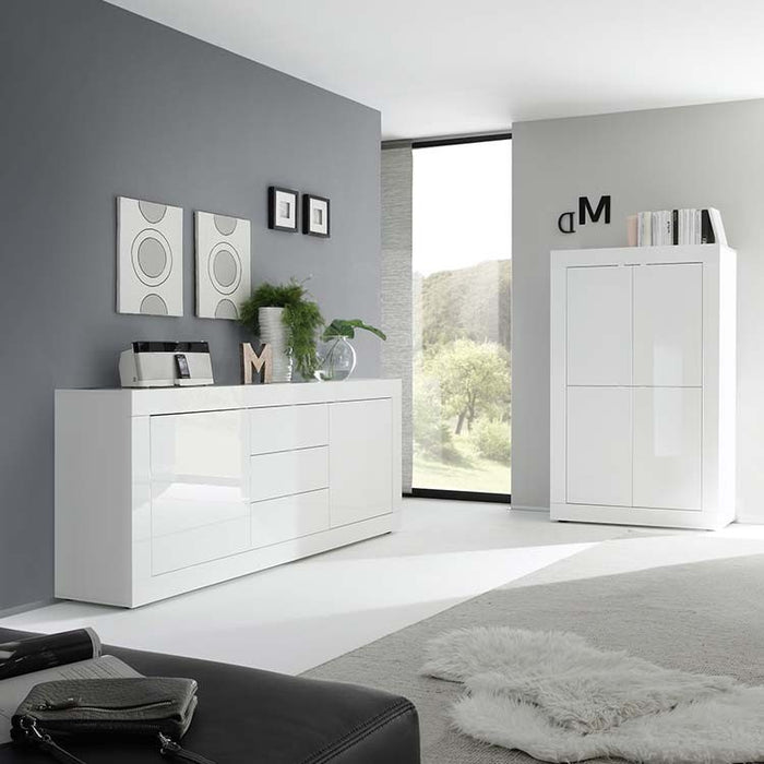 Madia moderna 2 ante 3 cassetti bianco lucido 210x43x86 - Mobili 2G