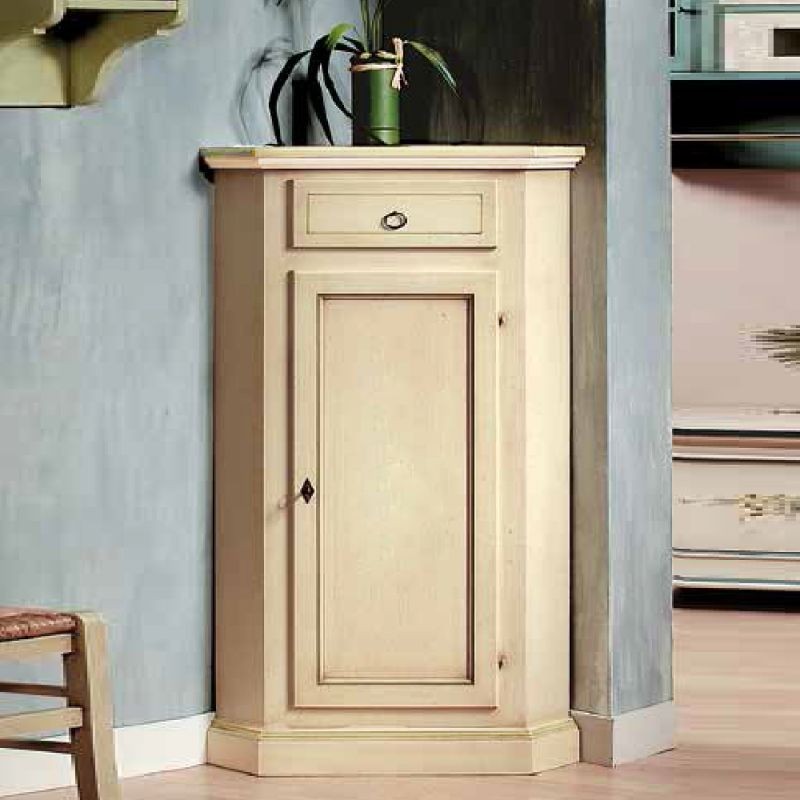 Mobile ad angolo 1 anta legno shabby avorio anticato 54x54x130 - Mobili 2G