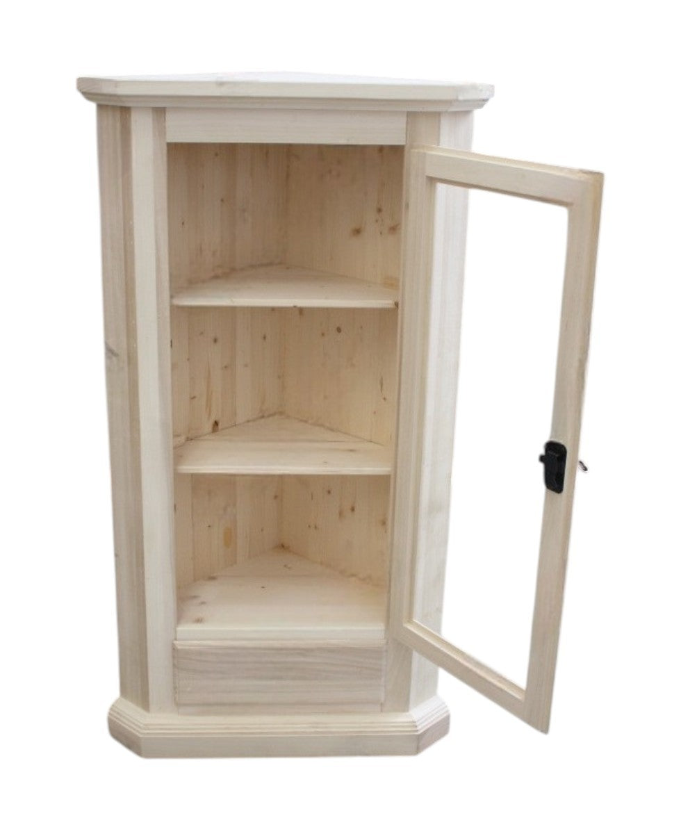 Mobile angolare vetrina 1 porta classico legno grezzo l.50 p.50 h.130 (724) - Mobili 2G