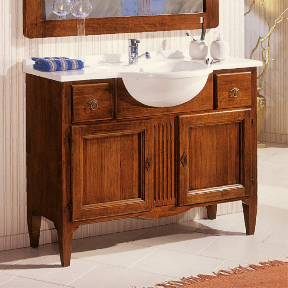 Mobile bagno 108 cm in legno lavabo 2 cassetti 2 porte e specchio - Mobili 2G