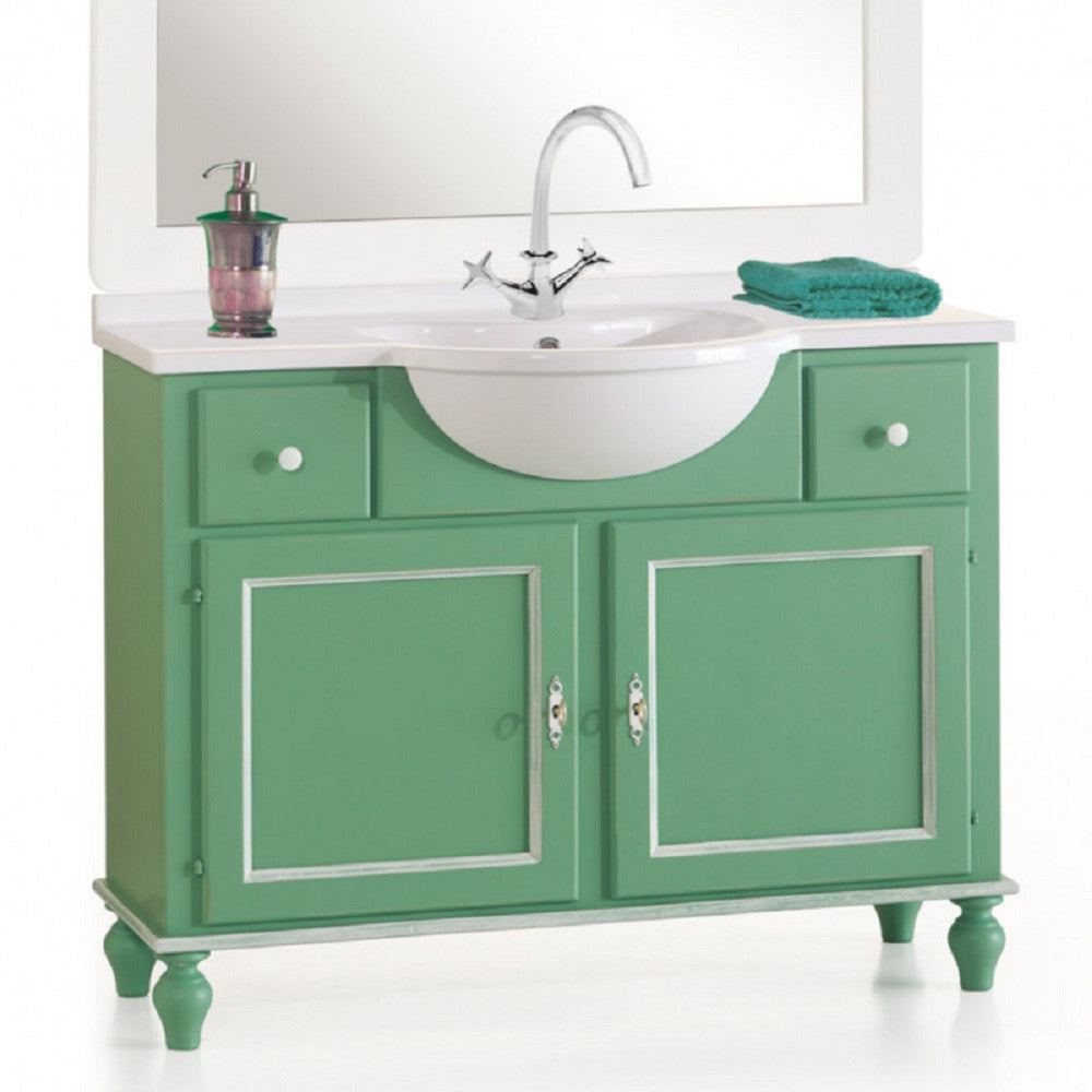 Mobile bagno 108 cm in legno lavabo 2 cassetti 2 porte e specchio - Mobili 2G