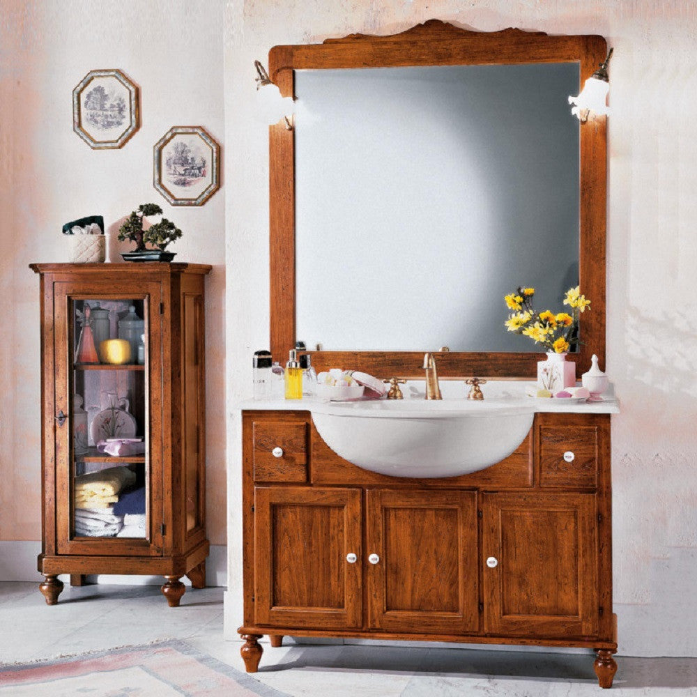 Mobile bagno 115 cm in legno lavabo 2 cassetti 3 porte e specchio