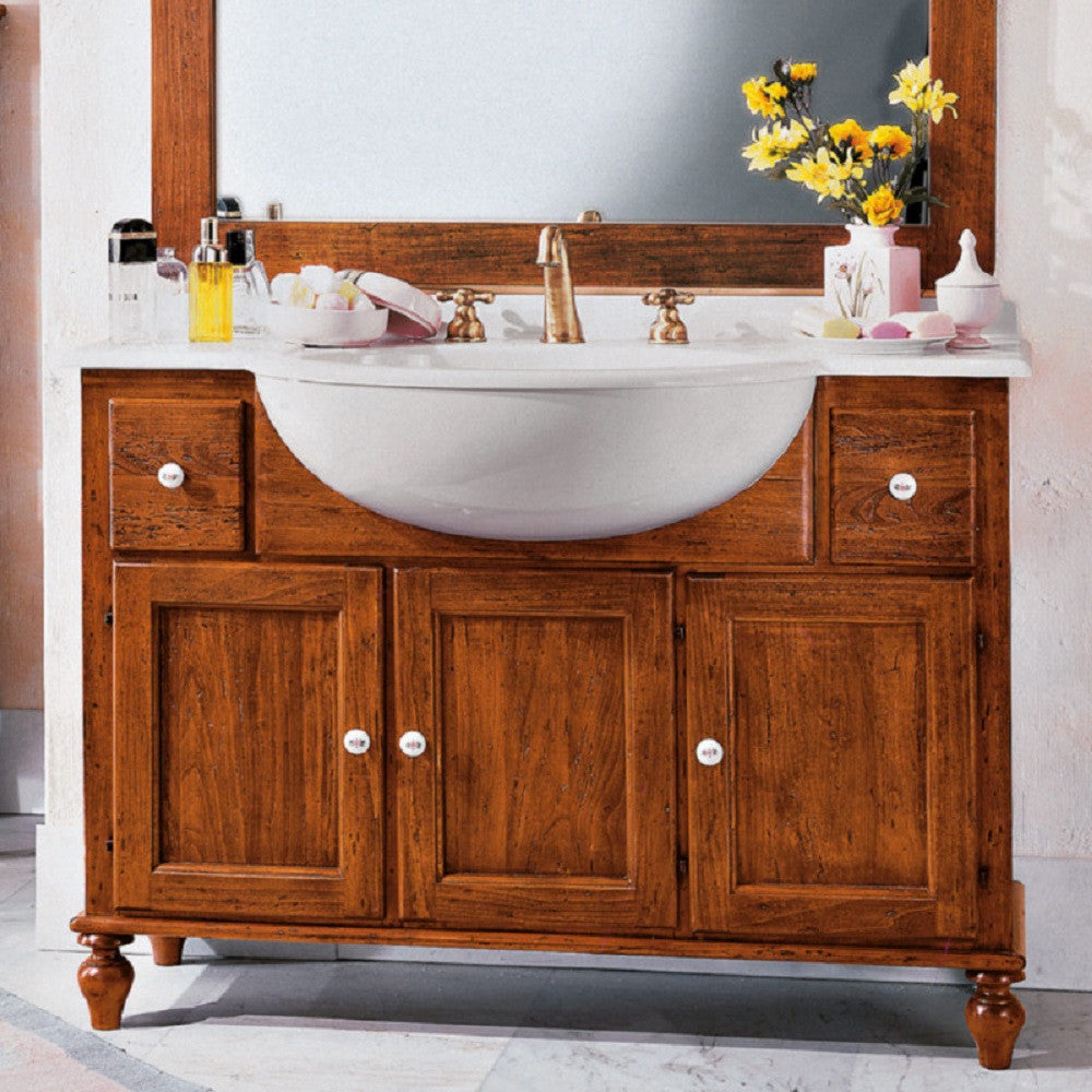 Mobile bagno 115 cm in legno lavabo 2 cassetti 3 porte e specchio