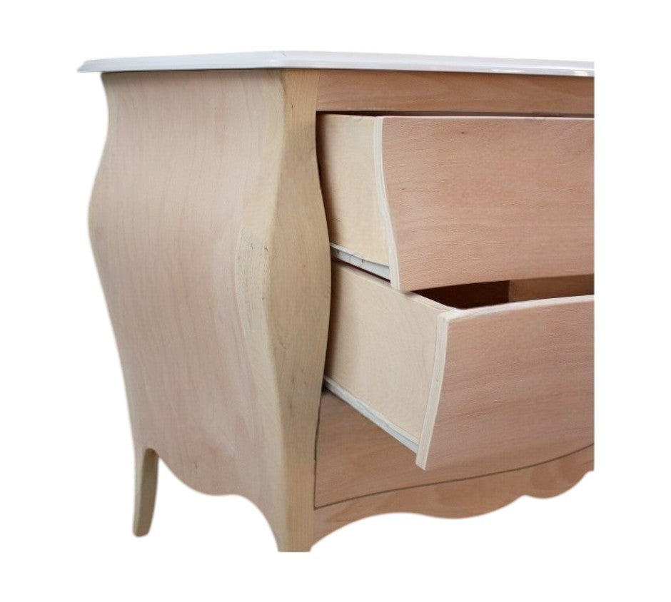 Mobile bagno 3 cassetti bombato con lavello legno grezzo 108x55x82 - Mobili 2G