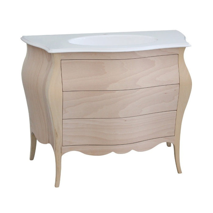 Mobile bagno 3 cassetti bombato con lavello legno grezzo 108x55x82 - Mobili 2G