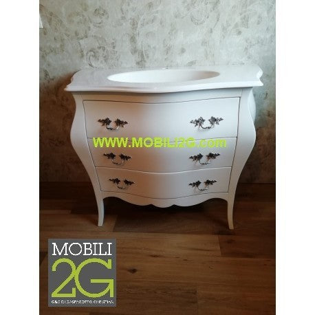 Mobile bagno 3 cassetti laccato bianco madreperla misura l.108 p.55 h.82
