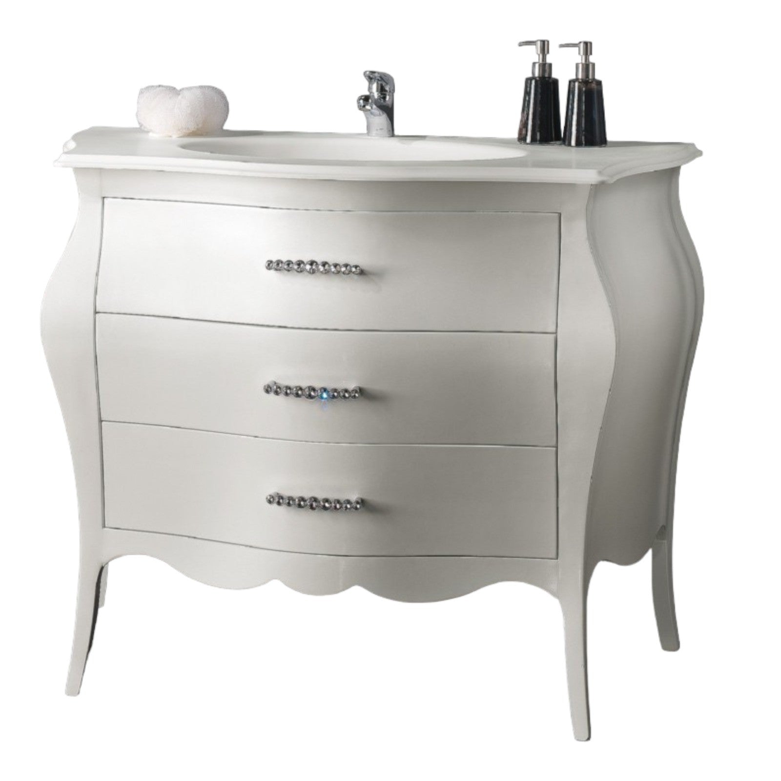 Mobile bagno 3 cassetti laccato bianco madreperla misura l.108 p.55 h.82