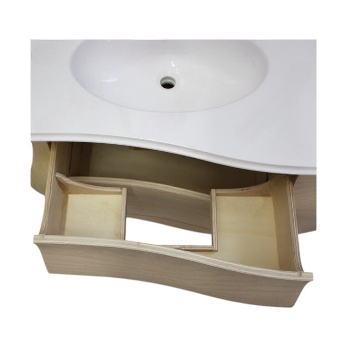 Mobile bagno 6 cassetti bombato con doppio lavello legno grezzo 162x58x83 - Mobili 2G