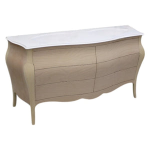 Mobile bagno 6 cassetti bombato con doppio lavello legno grezzo 162x58x83 - Mobili 2G