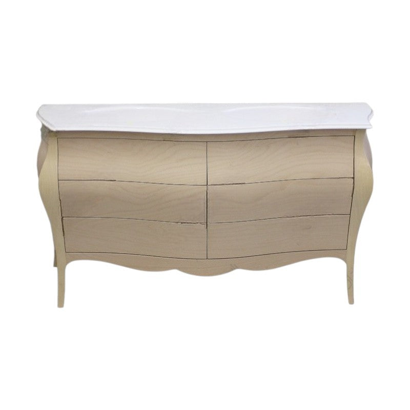 Mobile bagno 6 cassetti bombato con doppio lavello legno grezzo 162x58x83 - Mobili 2G