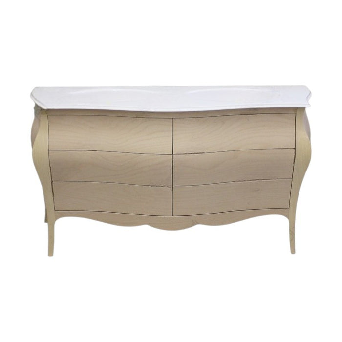 Mobile bagno 6 cassetti bombato con doppio lavello legno grezzo 162x58x83 - Mobili 2G