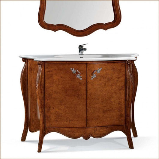 Mobile bagno bombato 122 cm in legno lavabo 2 porte e specchio