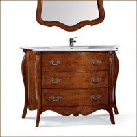 Mobile bagno bombato 122 cm in legno lavabo 3 cassetti e specchio