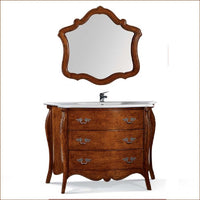 Mobile bagno bombato 122 cm in legno lavabo 3 cassetti e specchio