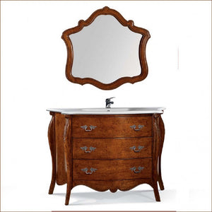 Mobile bagno bombato 122 cm in legno lavabo 3 cassetti e specchio