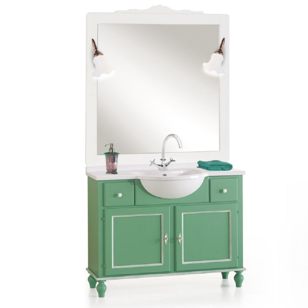 Mobile bagno in legno 2 porte e 2 cassetti verde salvia