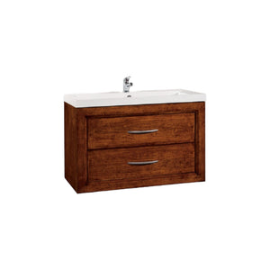 Mobile bagno sospeso 90 cm in legno lavabo 2 cassetti tinta noce