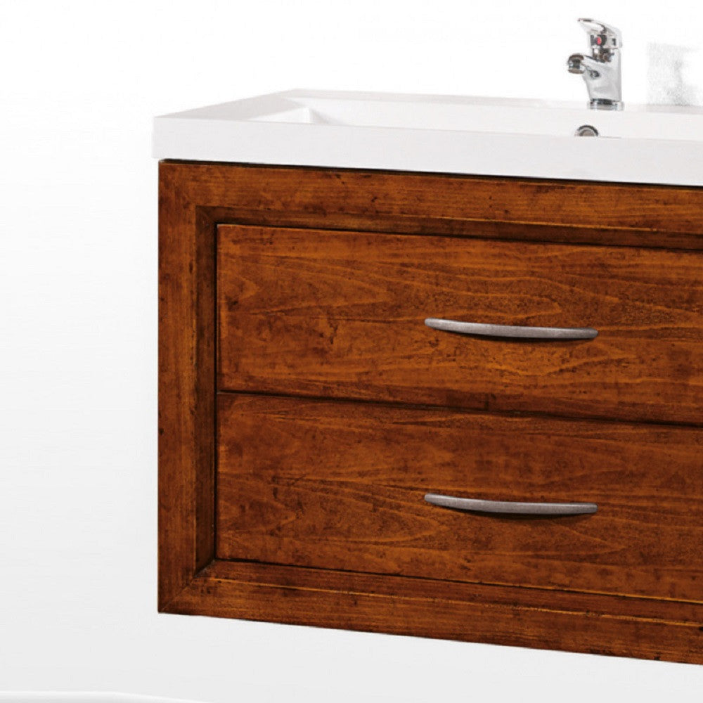 Mobile bagno sospeso 90 cm in legno lavabo 2 cassetti tinta noce