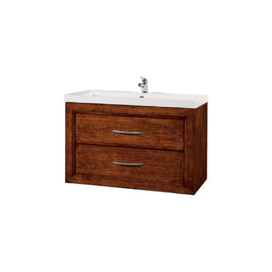 Mobile bagno sospeso 90 cm in legno lavabo 2 cassetti tinta noce