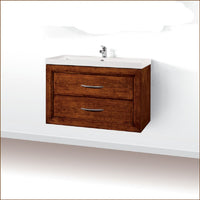 Mobile bagno sospeso 90 cm in legno lavabo 2 cassetti tinta noce